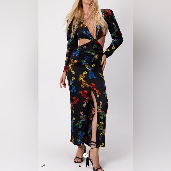 Nasty Gal Floral Print Satin Cut -Out Maxi Dress - Picture 7 of 7